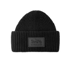 Coach Women’s Classic Ribbed Tonal Patch Cuff Beanie NWT Color Black